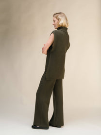 Pantaloni a gamba larga in misto cashmere tinta unita