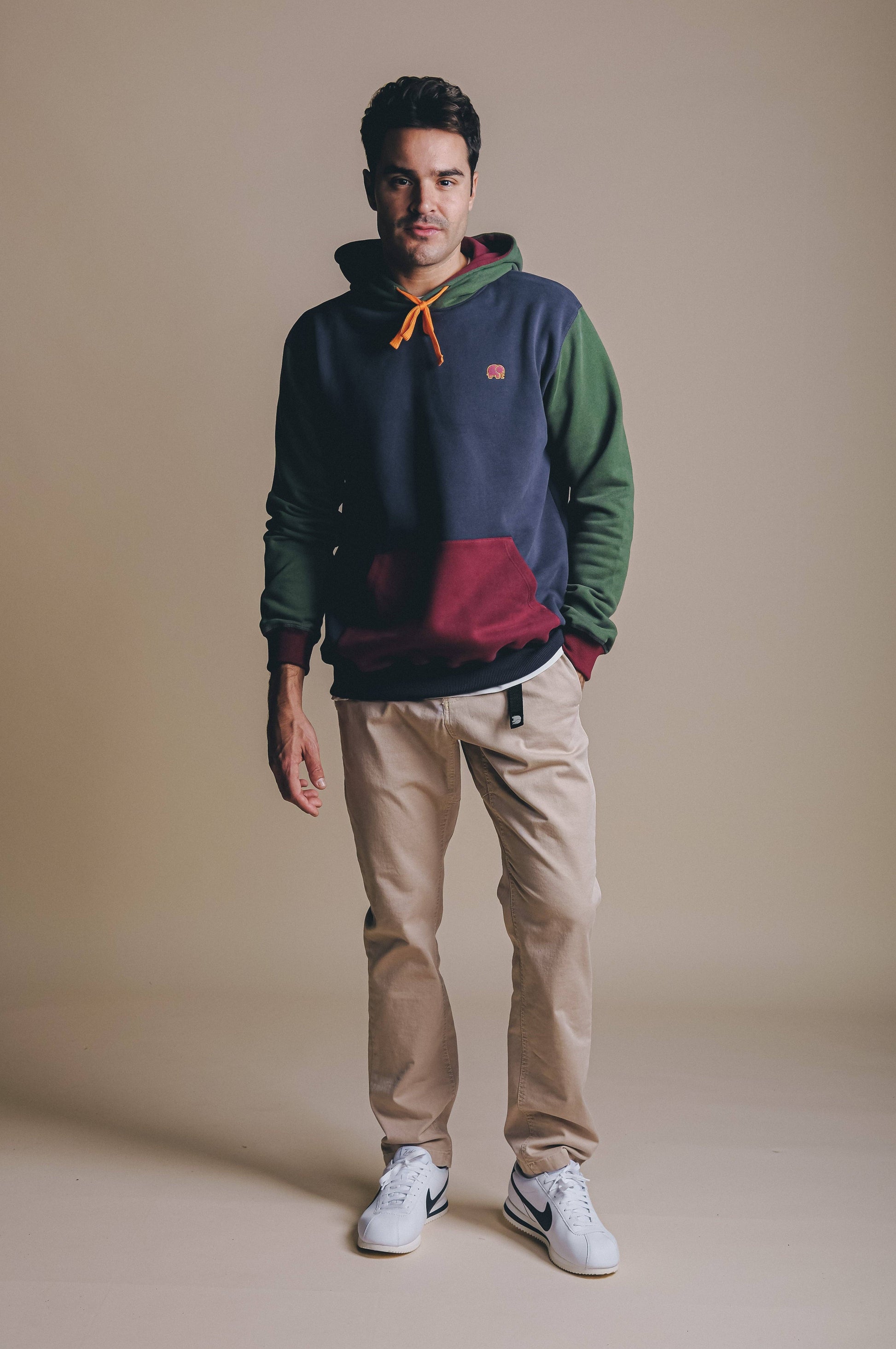 Felpa con cappuccio in cotone biologico color block blu