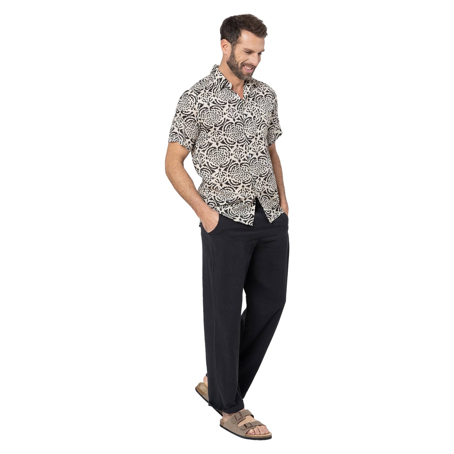 Camicia estiva uomo in voile di cotone a maniche corte