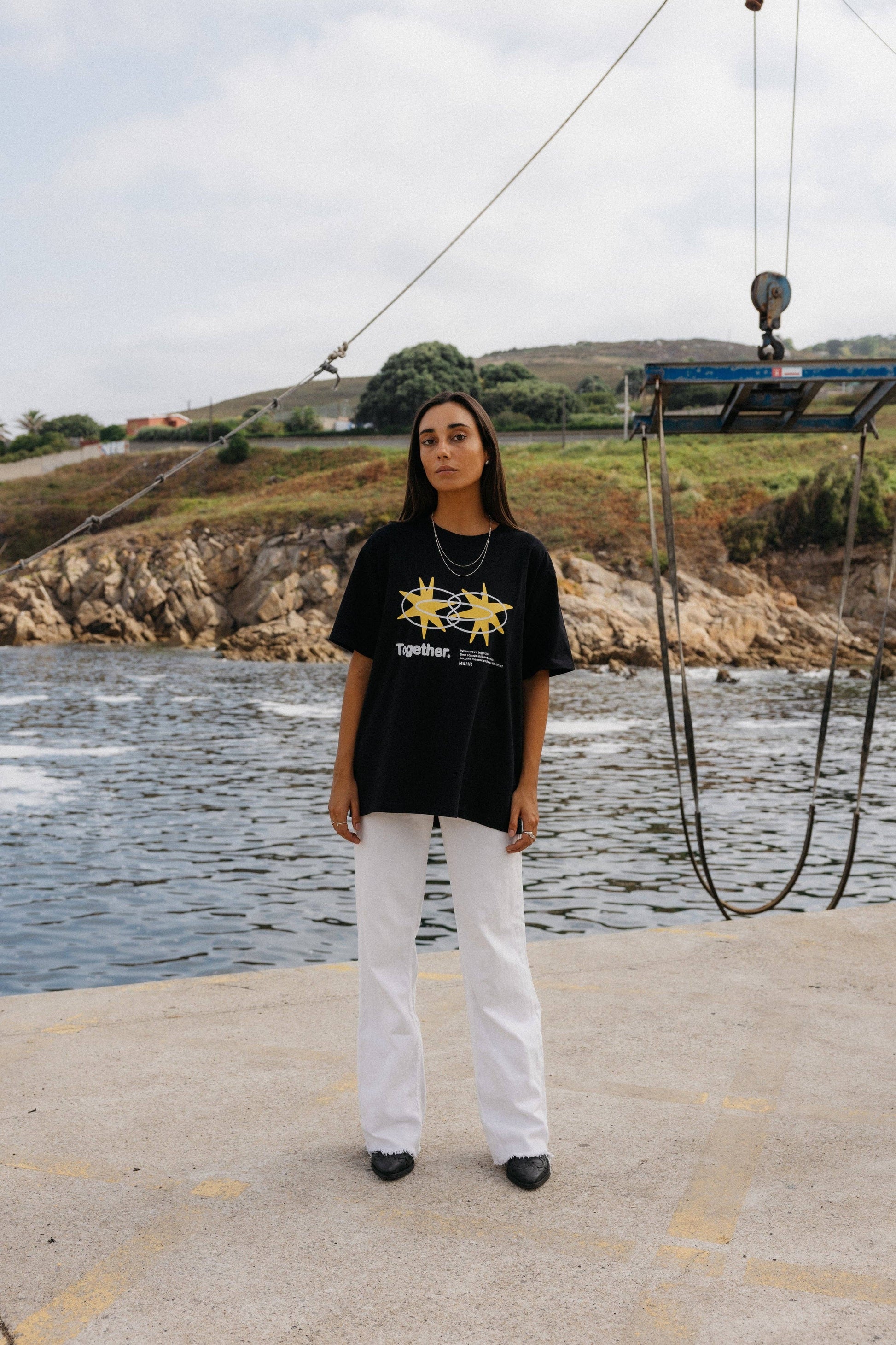 T-shirt nera oversize con stampa Star in cotone biologico