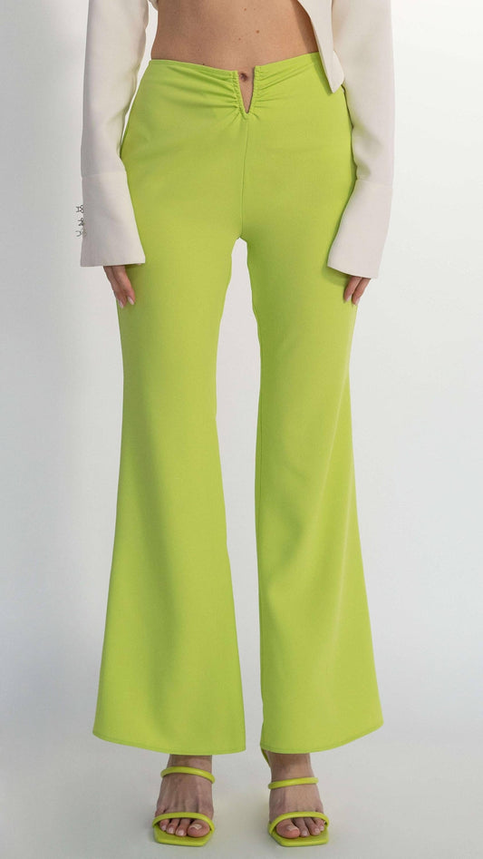 Pantaloni a zampa lime a vita alta