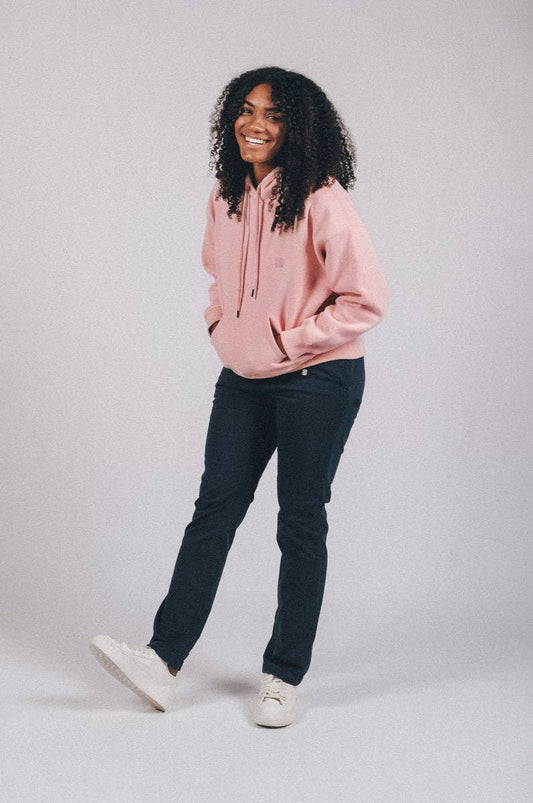 Felpa hoodie oversize in cotone biologico rosa tenue da donna