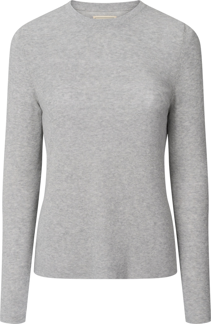 Maglia a maniche lunghe a coste in cotone biologico Freja grigio melange chiaro