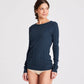 Top Thyra a maniche lunghe in cotone biologico a costine blu denim