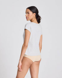 T-shirt donna in cotone biologico a costine grigio chiaro melange