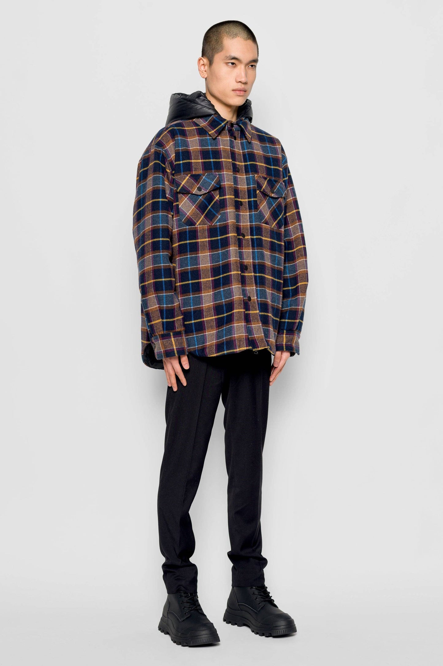 Giacca imbottita tartan con cappuccio rimovibile