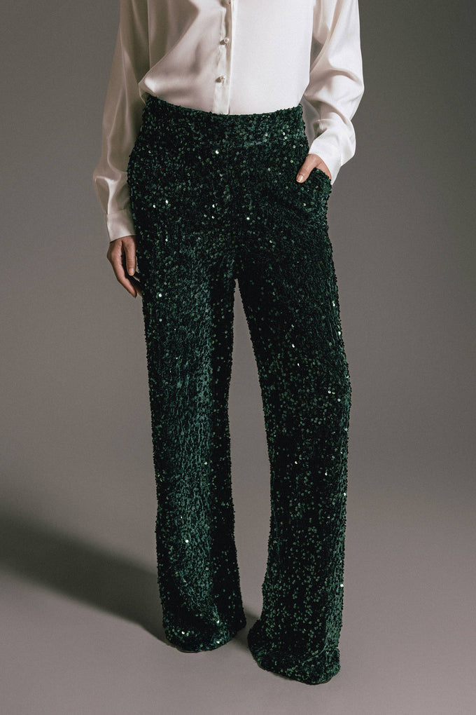 Pantaloni con paillettes verdi