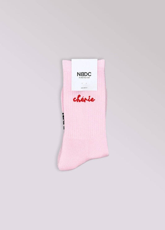 Calzini rosa Chérie con scritta ricamata