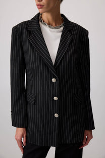 Blazer gessato nero con bottoni metallici