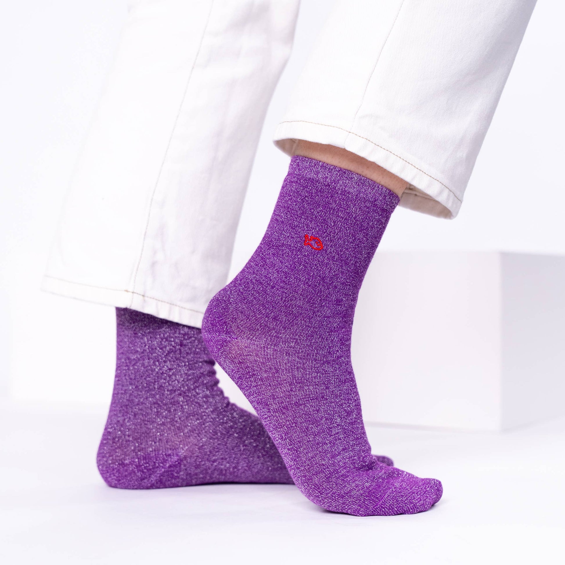 Calzini glitter viola in cotone pettinato