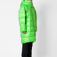 Parka lungo oversize verde fluo con cappuccio removibile