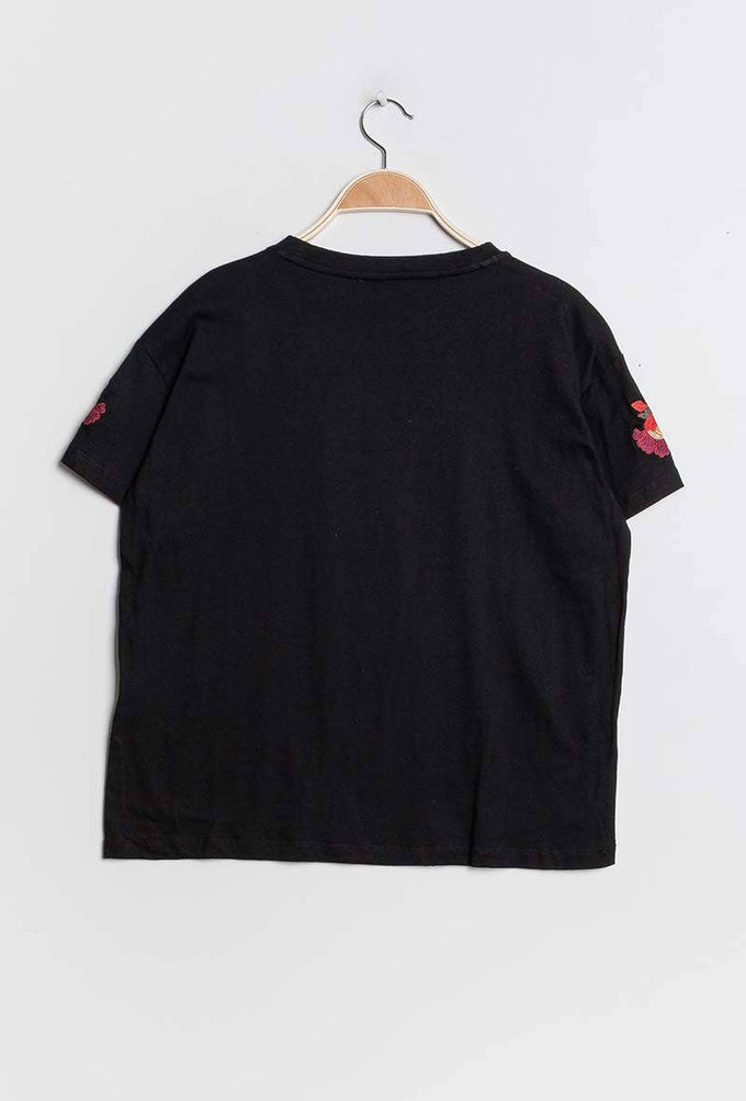 T-shirt Tara in cotone con ricamo floreale