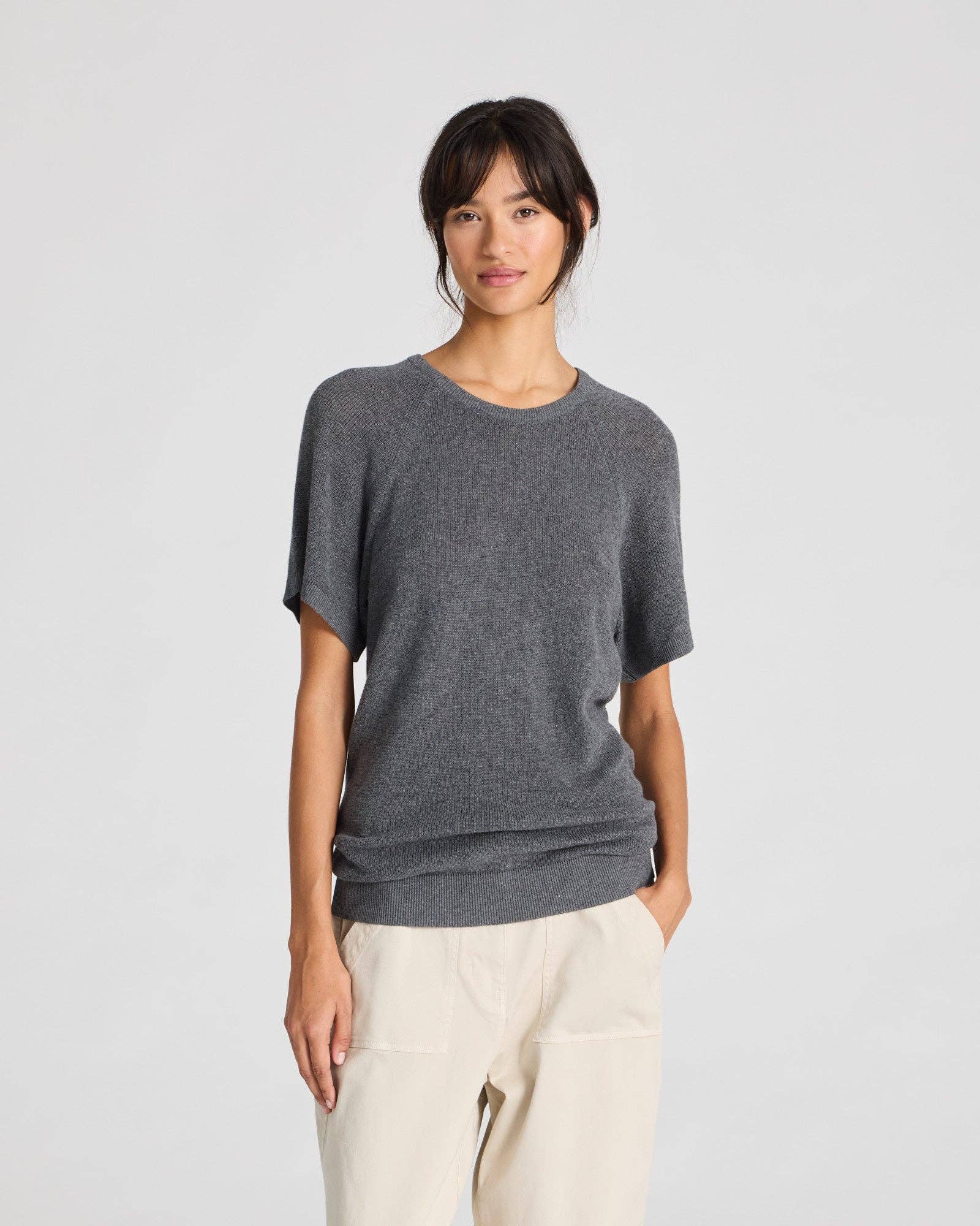 T-shirt in maglia Karen in cotone biologico grigio scuro mélange
