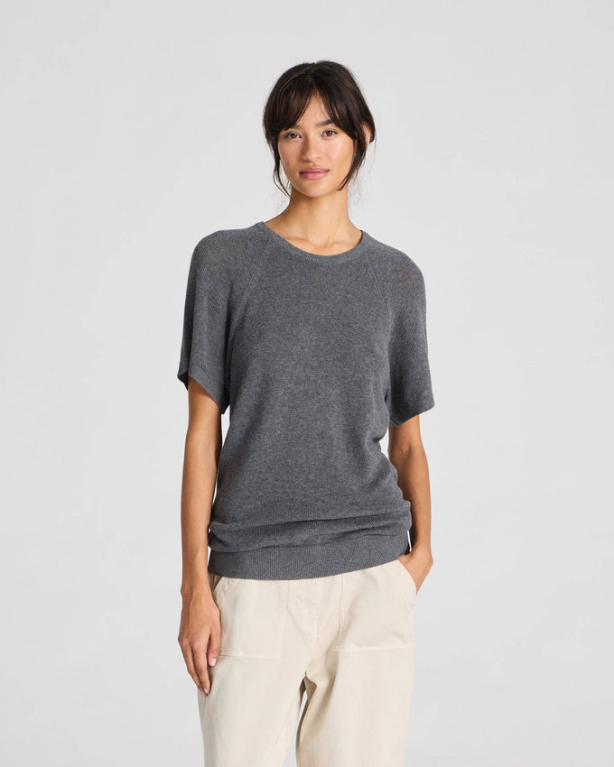 T-shirt in maglia Karen in cotone biologico grigio scuro mélange