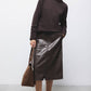 Gonna midi in ecopelle con zip frontale