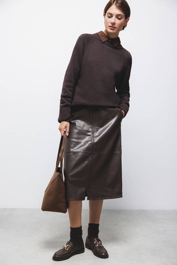 Gonna midi in ecopelle con zip frontale