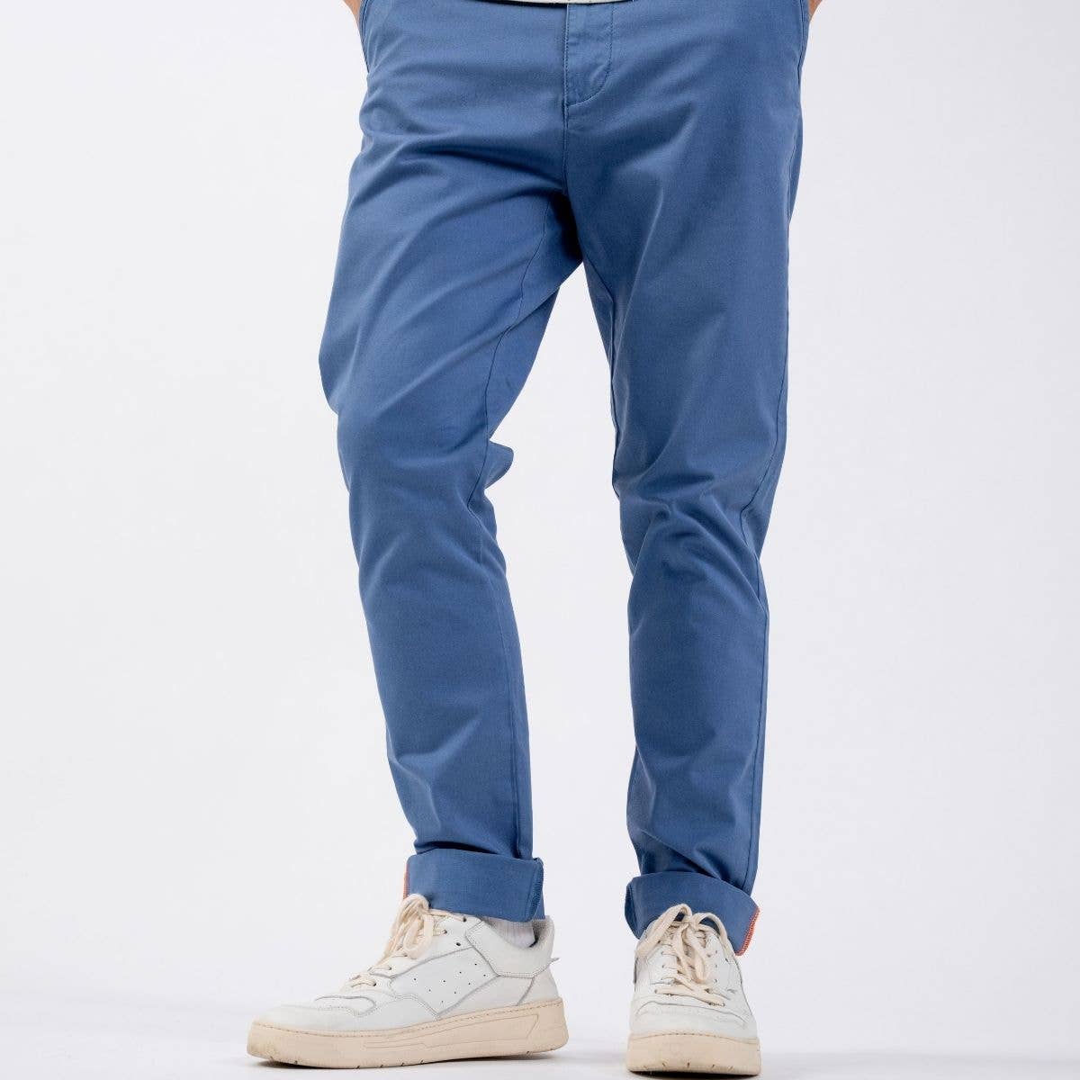 Pantaloni chino uomo blu ghiaccio in cotone