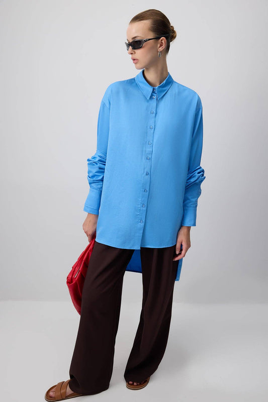 Camicia oversize in popeline blu