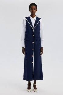 Abito maxi doppiopetto senza maniche blu navy