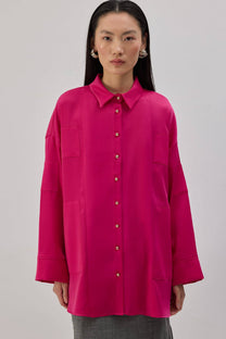Camicia oversize in raso fucsia