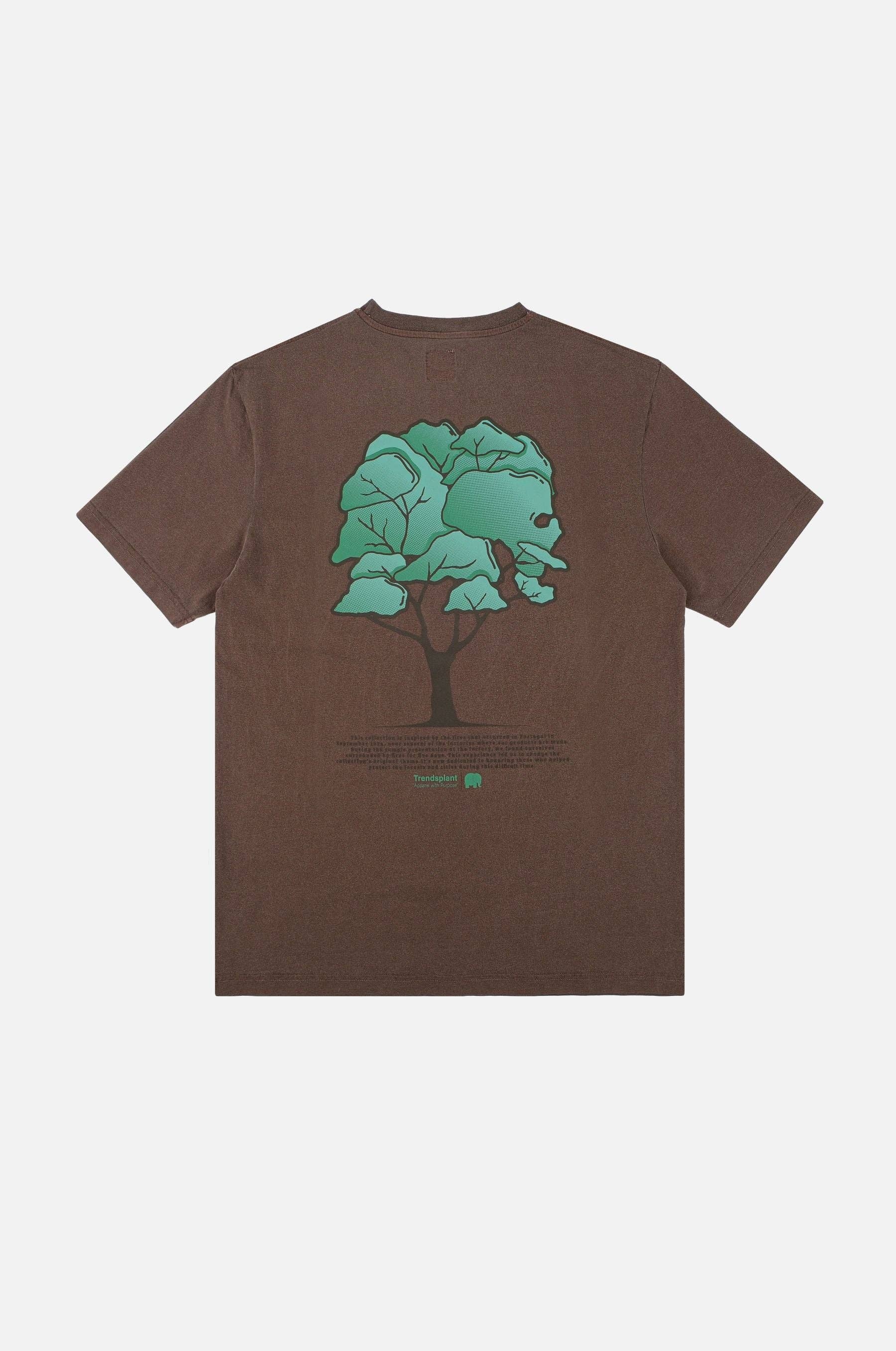 T-shirt Uomo Pigmentata Castagna con Stampa Albero