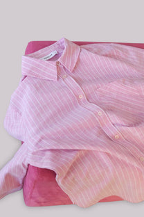 Camicia a righe in cotone rosa