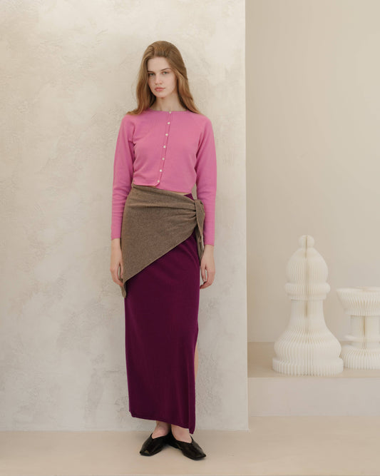 Gonna lunga a vita alta in misto cashmere con spacco laterale in maglia 3D