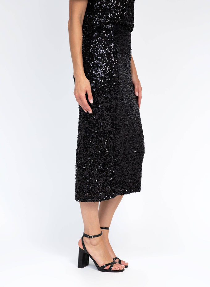 Gonna midi a matita con paillettes nera Juryly