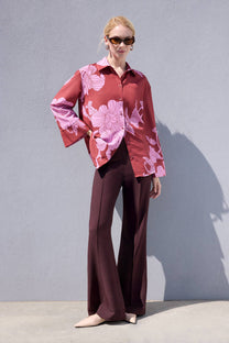 Camicia oversize in satin con stampa floreale