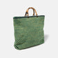 Borsa shopper intrecciata rustica con manici effetto bambù