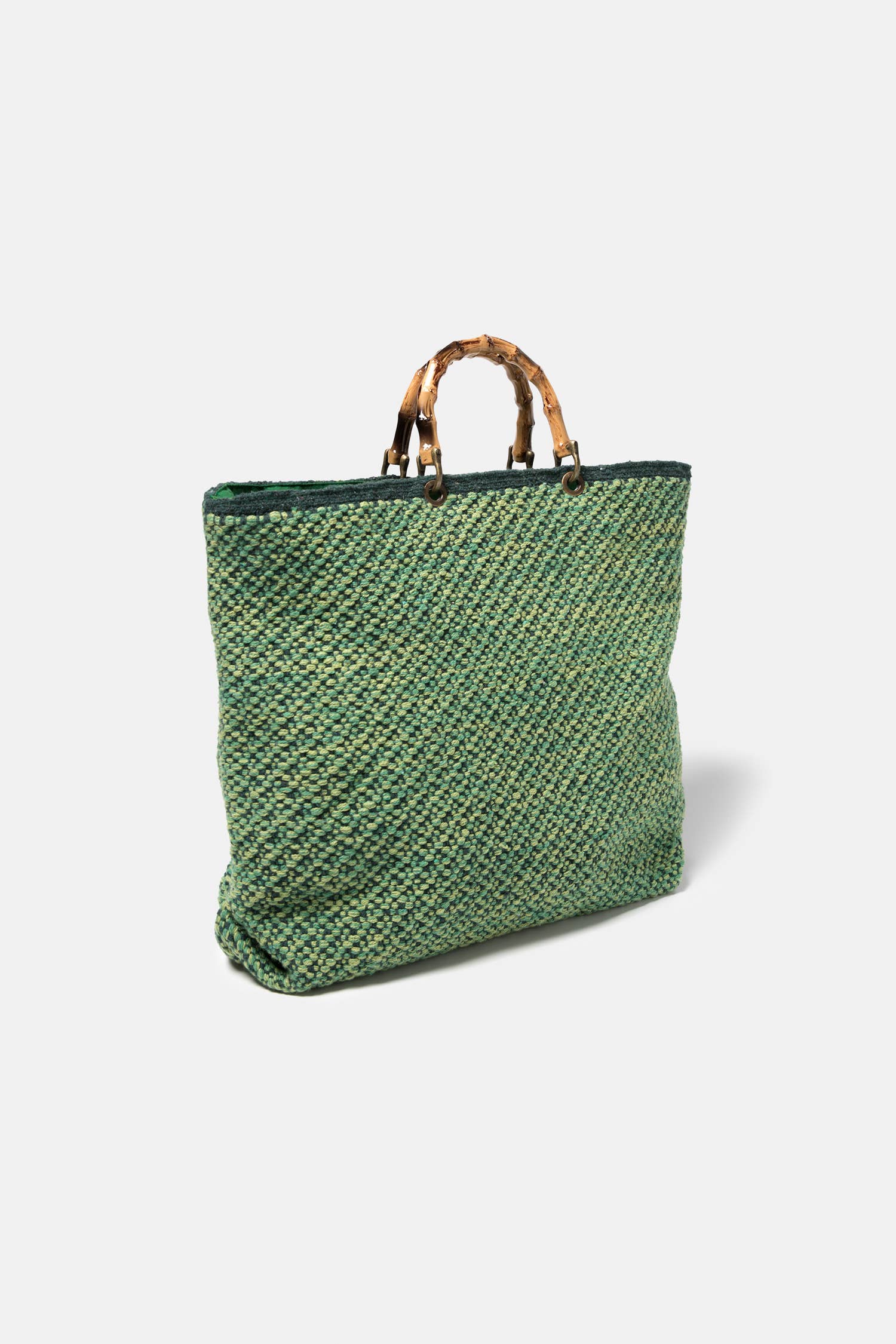 Borsa shopper intrecciata rustica con manici effetto bambù