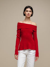Maglione in maglia off-shoulder a coste