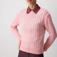 Maglione in maglia a trecce con colletto a contrasto