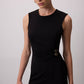 Abito dritto midi nero con accessori in pelle
