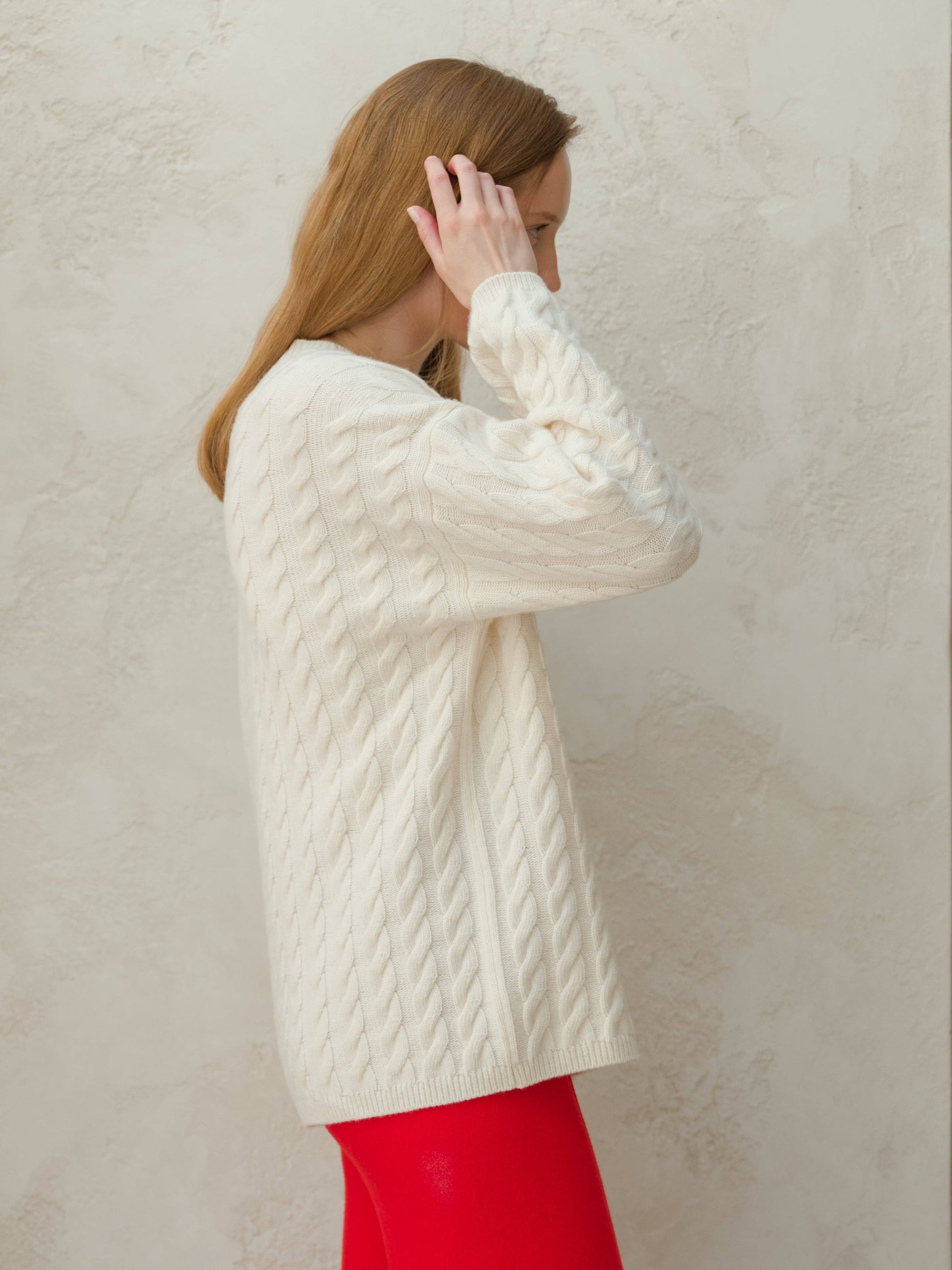 Maxi maglia girocollo a trecce in misto cashmere
