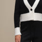 Cardigan donna cropped bicolore in maglia