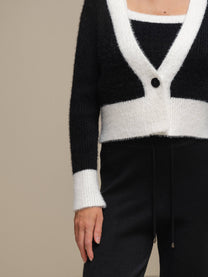Cardigan donna cropped bicolore in maglia