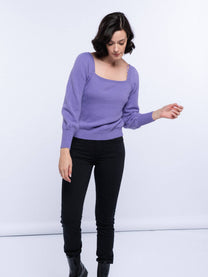 Maglione donna con maniche a palloncino e scollo quadrato