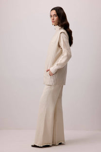 Gilet a collo alto a righe in misto lino e cotone
