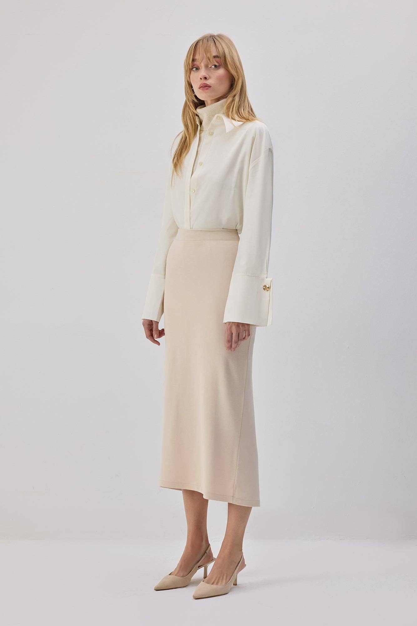 Gonna midi in maglia con vita elasticizzata