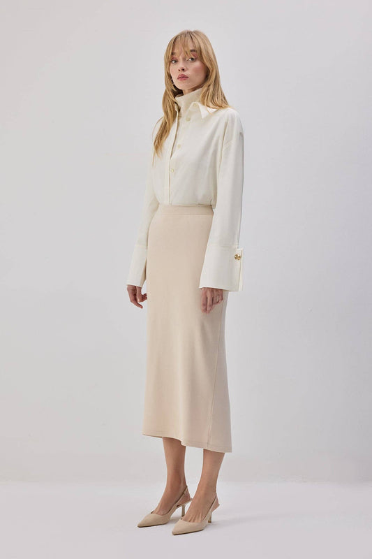 Gonna midi in maglia con vita elasticizzata
