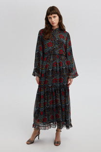Abito lungo in chiffon floreale