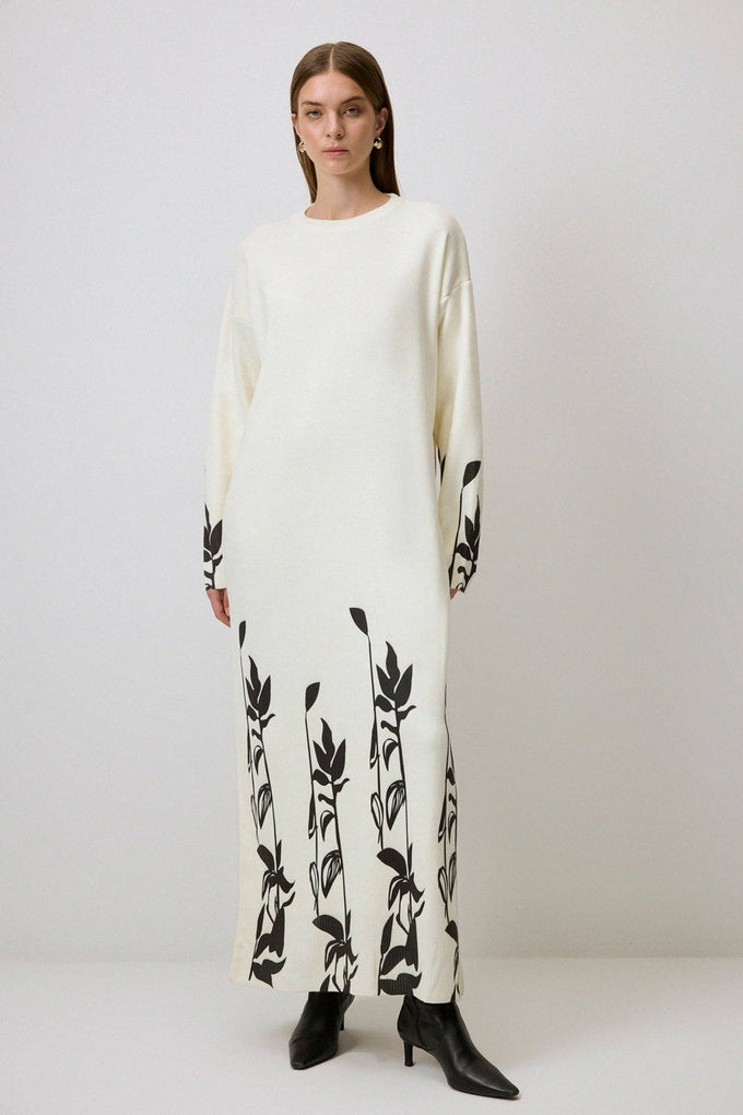 Abito in maglia lungo con stampa floreale