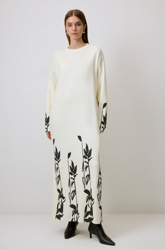 Abito in maglia lungo con stampa floreale