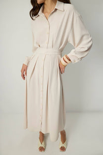 Abito camicia maxi plissettato con cintura
