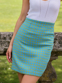 Gonna jacquard pied de poule blu e verde