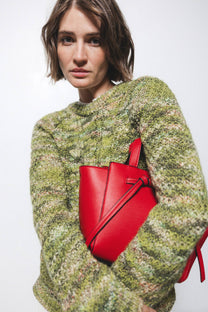 Maglione in maglia strutturata mélange verde
