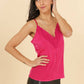 Top camisole in raso con scollo a V in pizzo