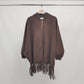 Poncho in maglia con frange e zip, maniche a pipistrello