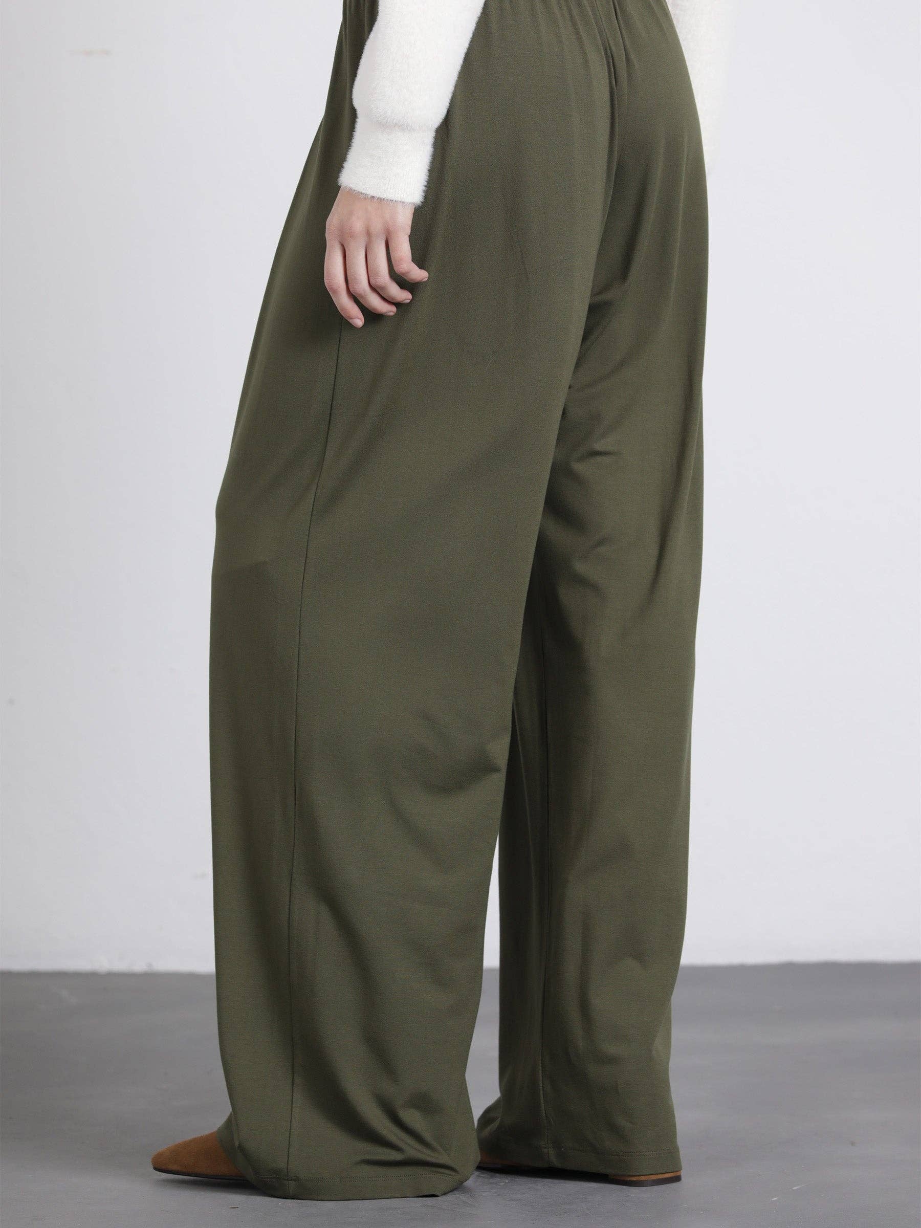 Pantaloni palazzo con pinces e vita elastica